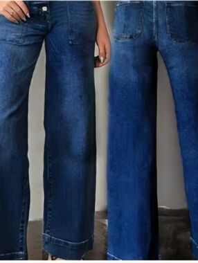 Women's Wide Leg High Waisted Stretch Denim Jeans - Dark Wash Blue Sz XXL